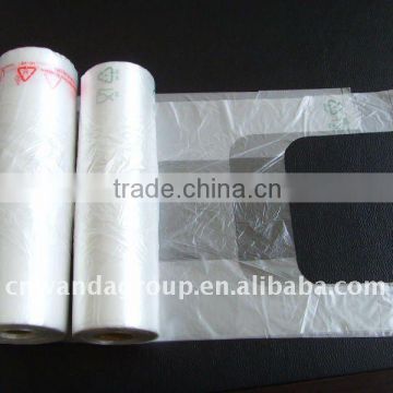 Plastic hdpe packing Shopping Bag/T-shirt Bag on Roll, with Flat Sealed Bottom, Made of HDPE