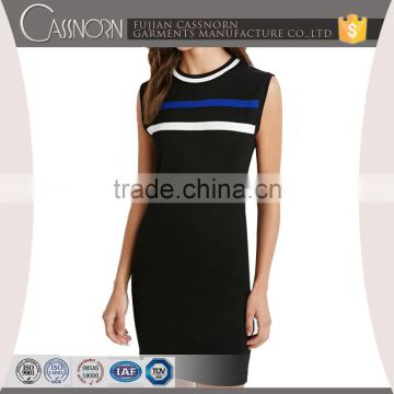 black viscos slim fit crew neck sleeveless knitted dress with stripes