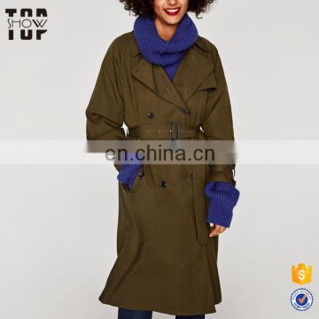 Oem ladies trench coat with lapel collar loose fit trench coat for women