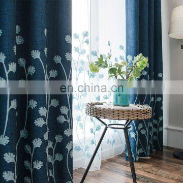 Modern American style 100% polyester blue floral embroidered curtain