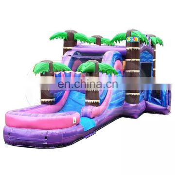 waterproof inflatable pink purple palm tree water splash pool slide bouncer bouncy castle for kid