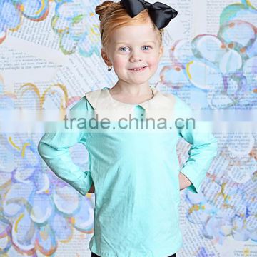 2016 Srping New design of kids Mint Peter Pan Collar Top for young girl