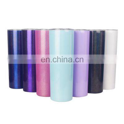 Sublimation Tumbler Blanks Straight 15oz 20oz 30oz Stainless Steel Double Wall Sublimation Glitter Tumbler with Straw