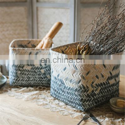 Personalized woven bamboo basket wicker square basket house decor handmade