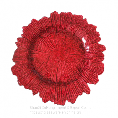 Wholesale Luxury Table Chargers Plates Wedding Party Red Glass Charger Plate