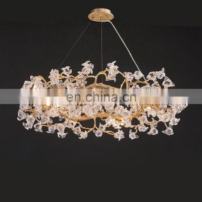 Modern Design Living Room Luxury Decorative Tree Branch Flower Glass Chandelier Pendant Light