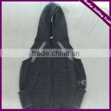 kids knitted vest pocket zipper hoodies sweater