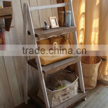 2016 hot selling shabby chic wooden 3 layers flower ladder shelf