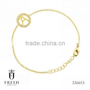 326613 H Letter Gold Plated Bracelet, Wholesale Gold Plated Jewellery, Gold Plated Jewellery Manufacturer, CZ Cubic Zircon AAA