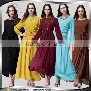 2015 Fashion Dubai abaya wholesale islamic chiffon belt long dress modern kaftan jubah