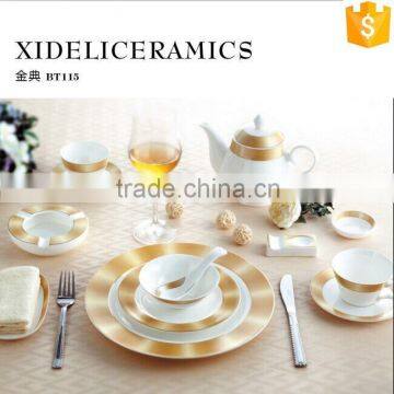 round shape golden color decal tableware ceramic bone china dinner sets