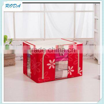 Flower Durable Oxford Fabric Foldable Steel Shelf Lidded Storage Box