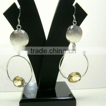 Citrine Cut Oval Facet Earrings, 925 Solid Sterling Silver Earrings, Designer Long Silver Dangle Earrings