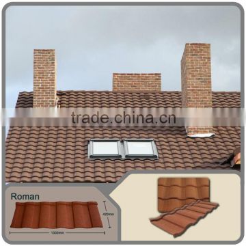 2015 high quality colorful stone coated metal roofing tile/roman metal roofing tiles/Roman stone coated metal roof bent tile