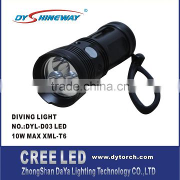 DY-D03 super bright led diving light,3*XML LEDS,30w,3500lm,piezoelectric switch,4*18650liion battery ,runtime 2 hours with full