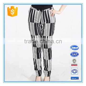 Black And White Stripe Cotton Women Linen Drawstring Pant