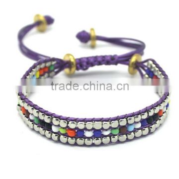 Bohemian handmade colorful glass bead and copper bead macrame beaded bracelet