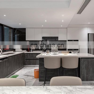 2021New Designs Kitchen Furniture Set Custom Quartz Stone Islands Cuisine Wood Veneer Kitchen cabinets
