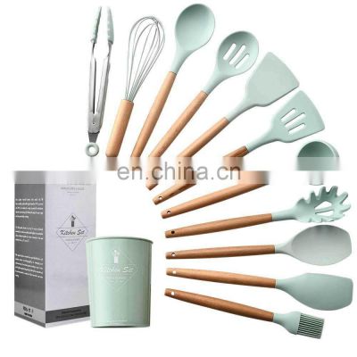 12 PCS Silicone Cooking Tools Set Tong Spatula Kitchen Accessories Utensils With Wood Handle