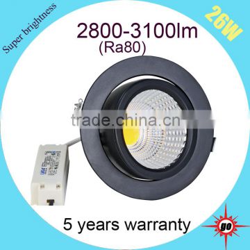 CE RoHS 360 degree dimmable 26w gimbal downlight recessed round ceiling light