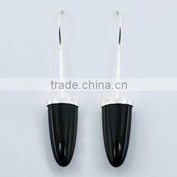 Black Agate Earrings Droplets Clasped In 925 Silver Setting