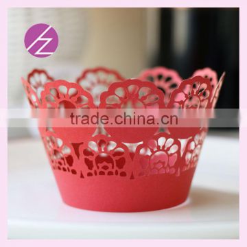 Cake accessory food packaging Folk Art laser cut wedding paper cup cake wrappers with red colour DG-80