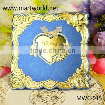 top quality heart shape unique luxurious wedding invitation card for wholesale, OEM greeting card design (MWC-015)