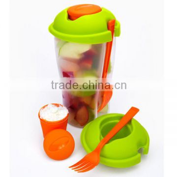 2015 Hot selling Plastic Salad Shaker cupsWith Dressing Container Fork