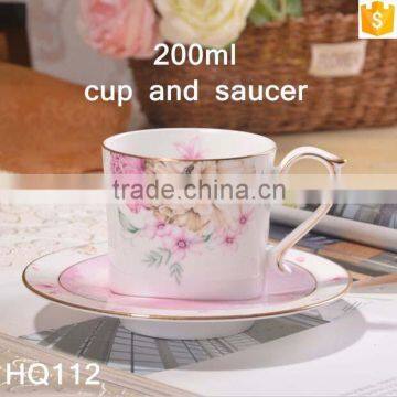 unique shape 200ml bone china cup & saucer flower with gold-rim cup with saucer