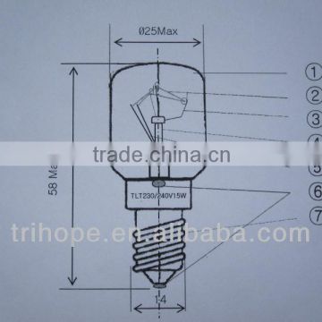 230V/15W indicator lamp used in frigerator