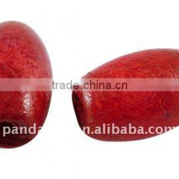 Handmade Wood Beads, Dyed, Rice, Red, about 6x10mm, hole: 3mm(WOOD-TB018-11)