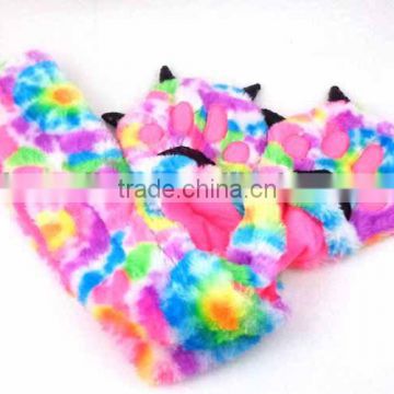 2015 Faux Fur Animal Spirit Hoods Animal Husky Plush Animal hats 3 in 1 fuction with ear flaps and hand pockets