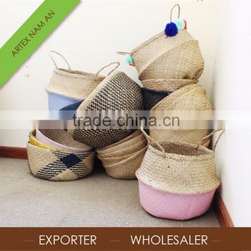 Popular Handmade Foldable Seagrass Basket / Custom hand woven round seagrass laundry basket
