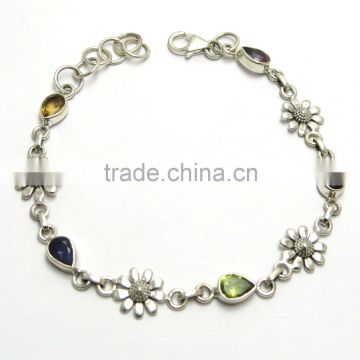 Fashion Amethyst_Garnet_Citrine_Peridot_Iolite 925 Silver Bracelet, Gemstone Silver Jewelry, Silver Jewelry