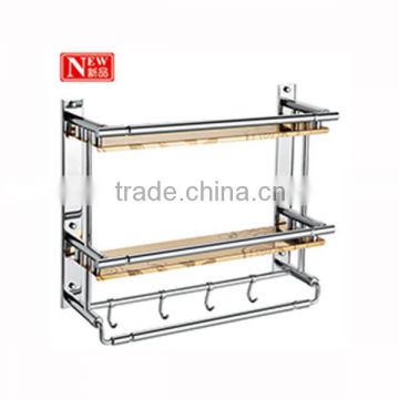 Wall mounted stainless steel three layers design color bathroom shelf with towel bar