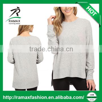 Ramax Custom Women Stylish Asymmetrical Hem Sweat Shirt Long Sleeve Gym Top