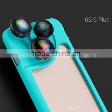 Hot Selling Products 4 in 1 Camera Lens Phone Case for iPhone 6 6plus Case 180 Degree Fisheye Lens Case Shell
