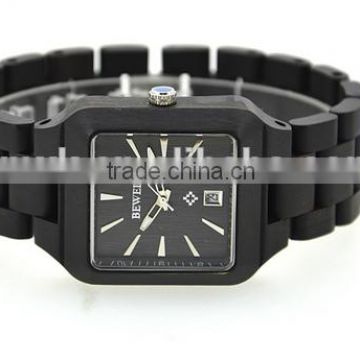 luxury data calender man black square wooden wrist watch