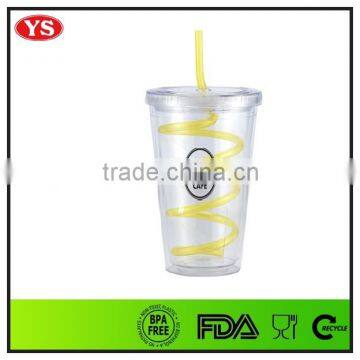 Customized any color bpa free double wall tumbler with swirly straw and screw lid