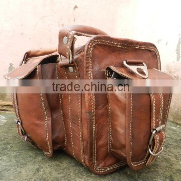 Hand made vintage leather overnight,travel,picnic bags messenger bag grained leather