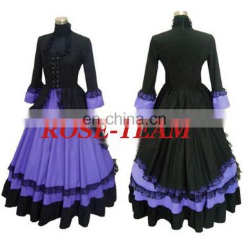 Rose Team-Free Shipping Custom-made Elegant Ball Gown Gothic Punk Dress Purple Cotton Victorian Dress
