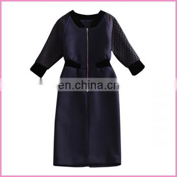 Fashion design patched long sleeve belted dress with front zipper