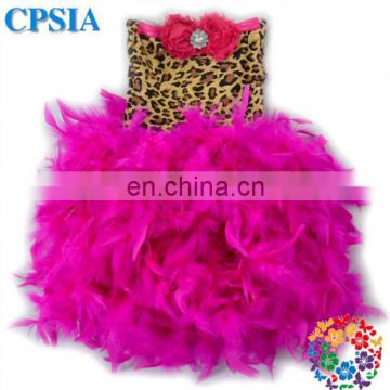 New Fashion Leopard Feather Rose Red Dress For Baby Girl Party Fashion Tutu Feather Dress