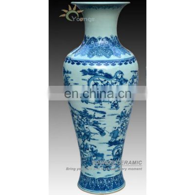 1 meter Tall Blue white porcelain antique crackle glazed floor flower Vase with kids design