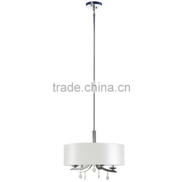 4 light chandelier(Lustre/La arana) in chrome finish with a round 22" pristine white fabric shade