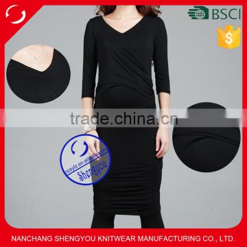 Custom wholesale plain black v-neck maternity dresses