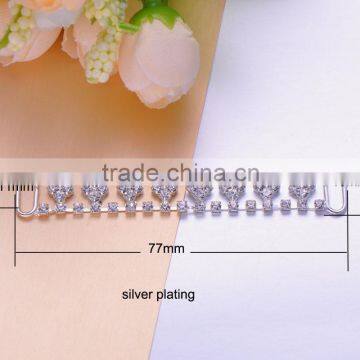 (M0928) 77mmx13mm,13mm bar, rhinestone connector for hair jewelry,silver plating
