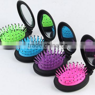 Round Foldable Hair Brush with Mirror