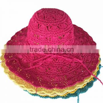 2015 fashion woven hollow out colorful straw hats for young girls