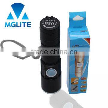 Outdoor Portable Mini CREE LED Torch Adjustable Focus Q5 USB Rechargeable Flashlight
